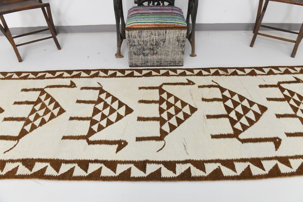 Runner 96x336 cm, beige, brown, wool, 1970s - 216303