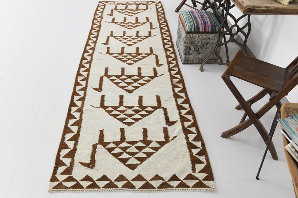 Runner 96x336 cm, beige, brown, wool, 1970s - 216302