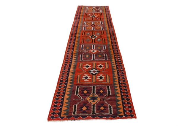 Chodnik 94x349 cm, czerwony, wełna, lata 70. - WYMIARY