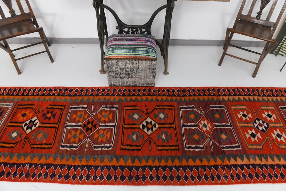 Chodnik 94x349 cm, czerwony, wełna, lata 70. - 216278