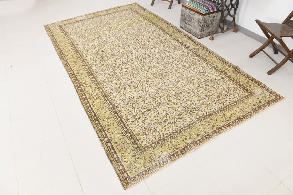 Dywan 177x318 cm, oliwkowy, wełna, lata 70. - 216224