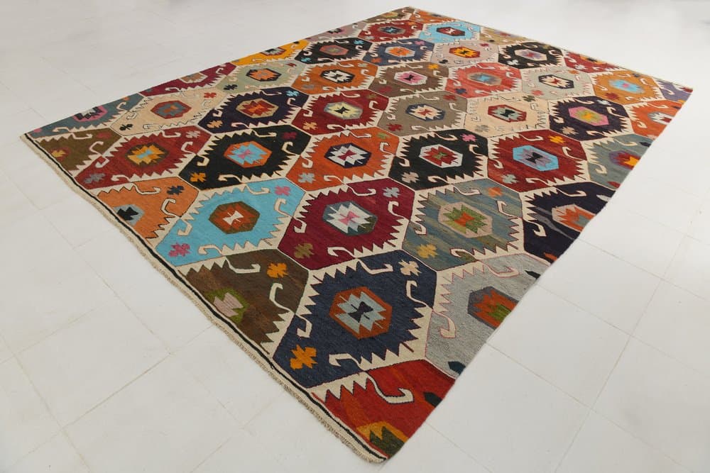 Kilim 385x286 cm, red, blue, wool, Turkey, 1970s - 216189