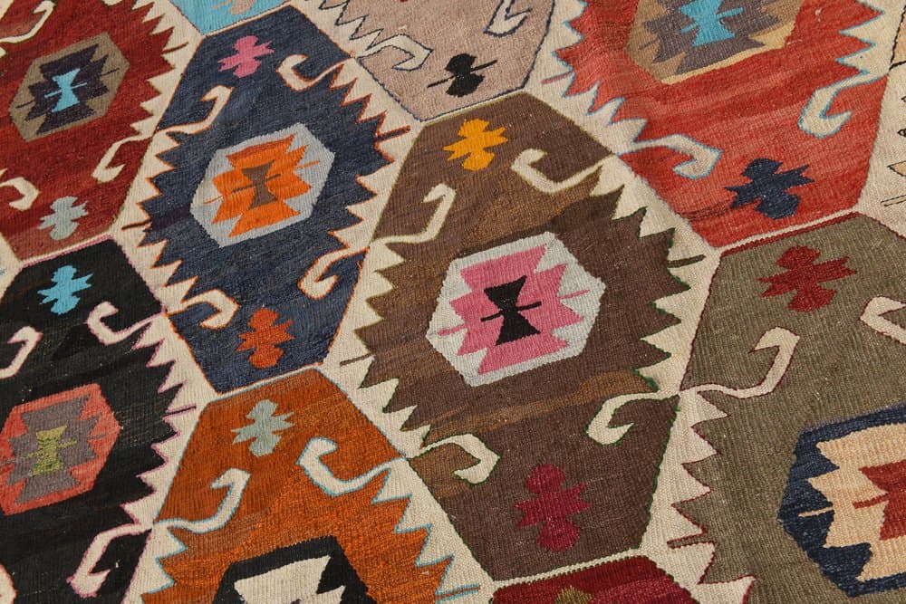 Kilim 385x286 cm, red, blue, wool, Turkey, 1970s - 216196