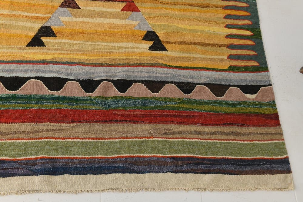 Kilim 365x268 cm, zielony, czerwony, wełna, lata 70. - 216180