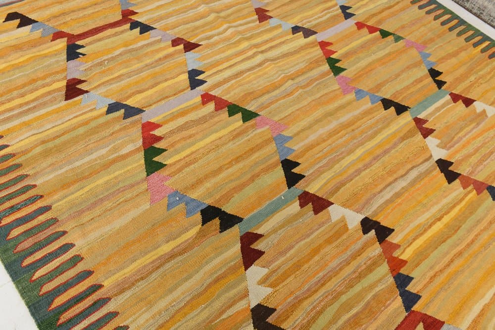 Kilim 365x268 cm, zielony, czerwony, wełna, lata 70. - 216181