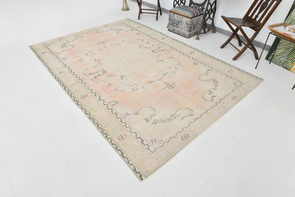 Rug 283x194 cm, Pink, Green, Wool, 1970s - 216150