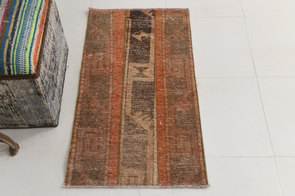 Dywan 53x97 cm, brązowy, wełna, lata 70. - 216140