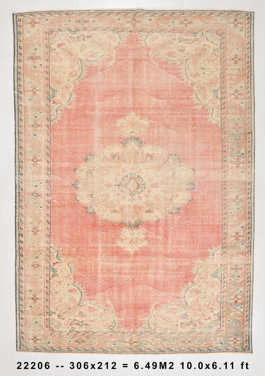 Rug 212x306 cm, pink, beige, wool, 1970s - 216115