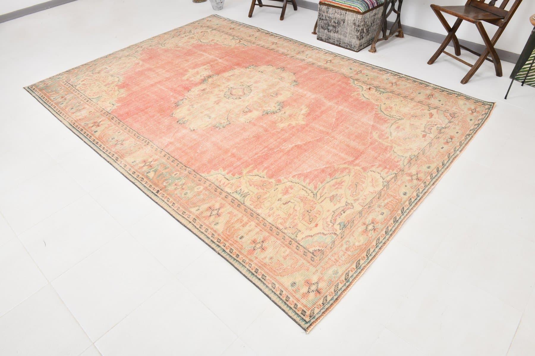 Rug 212x306 cm, pink, beige, wool, 1970s - 216116