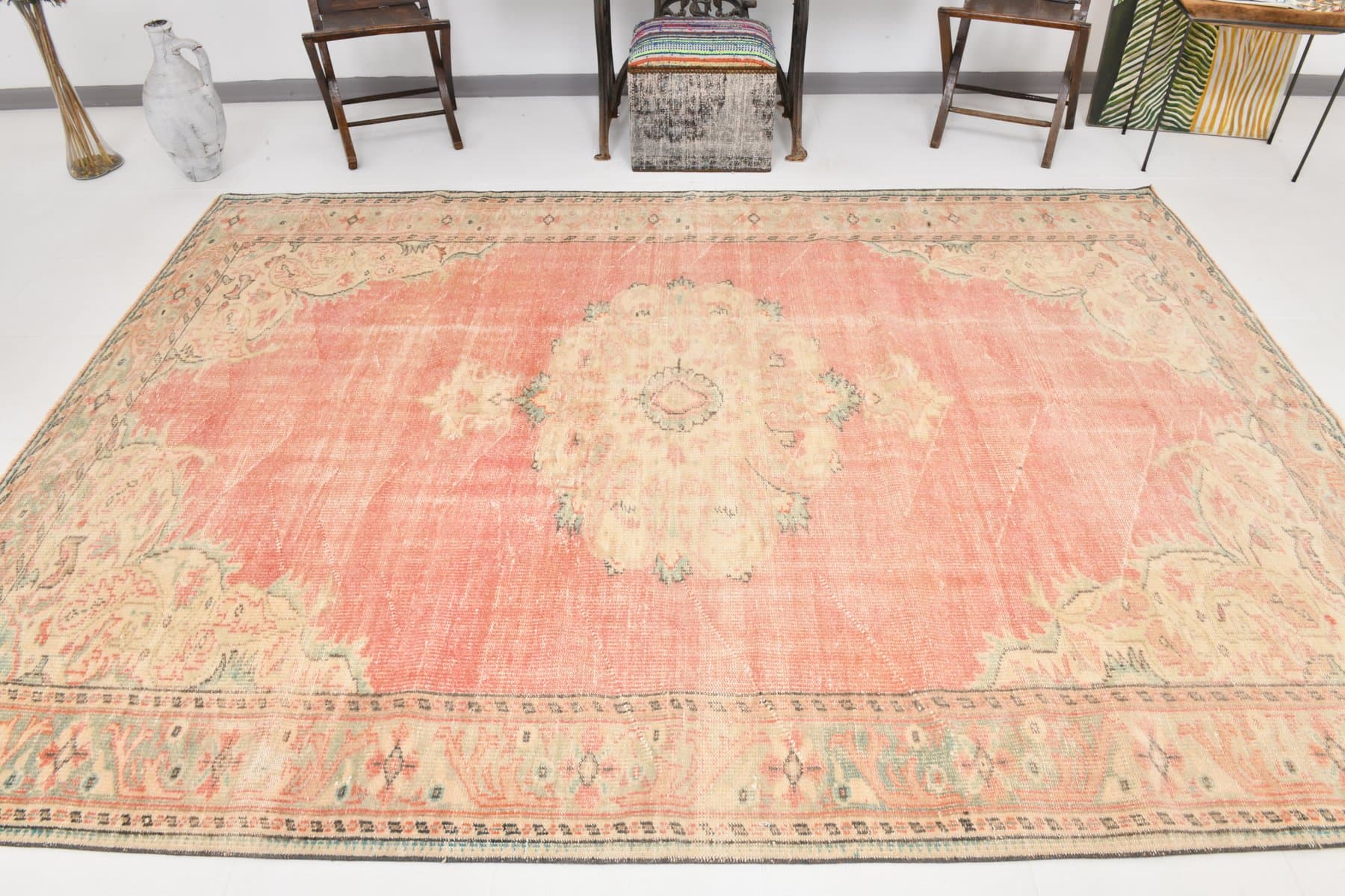 Rug 212x306 cm, pink, beige, wool, 1970s - 216117