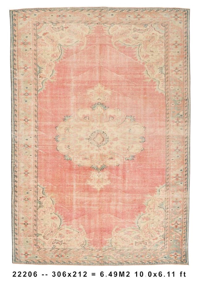 Rug 212x306 cm, pink, beige, wool, 1970s - DIMENSION