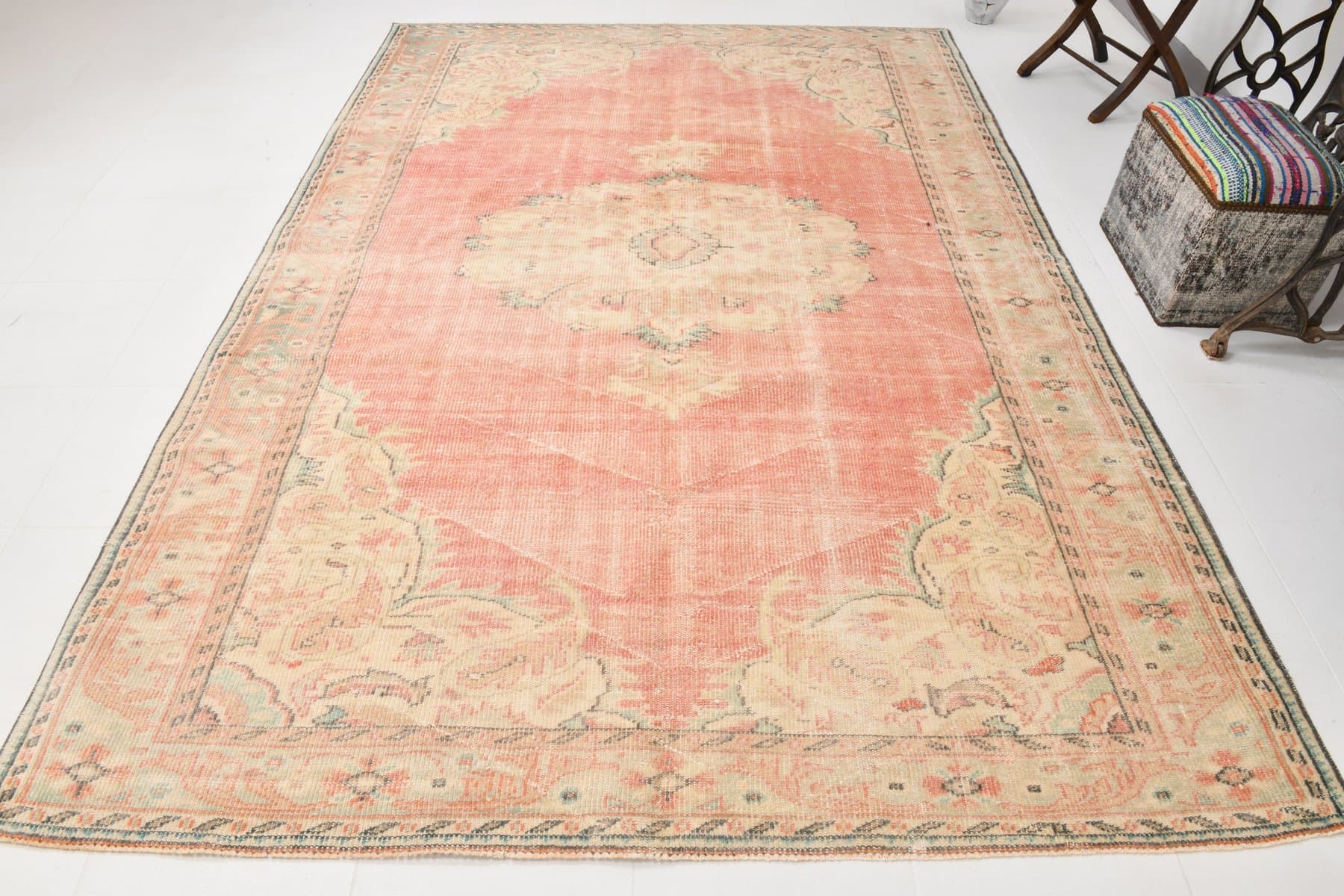 Rug 212x306 cm, pink, beige, wool, 1970s - 216113