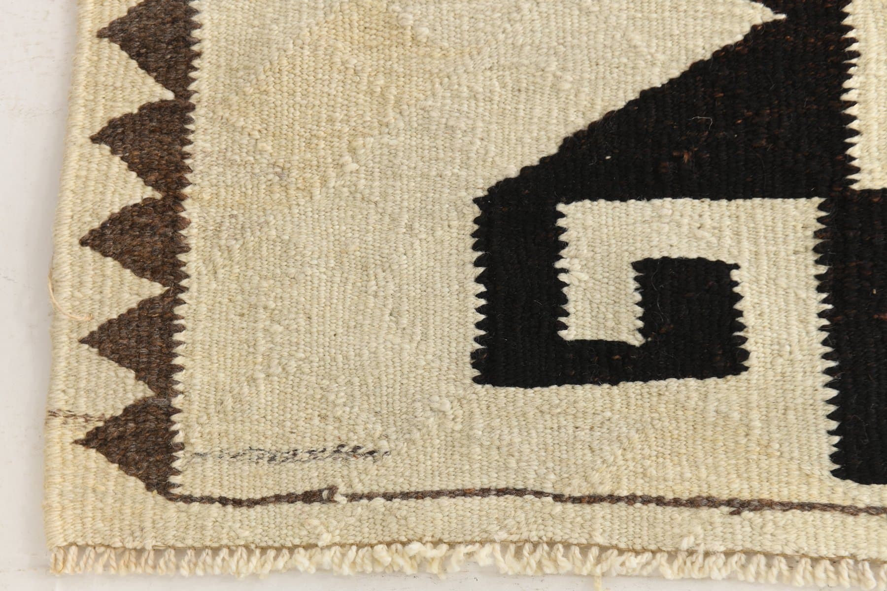 Chodnik 330x117 cm, beżowy, czarny, wełna, lata 70. - 216109