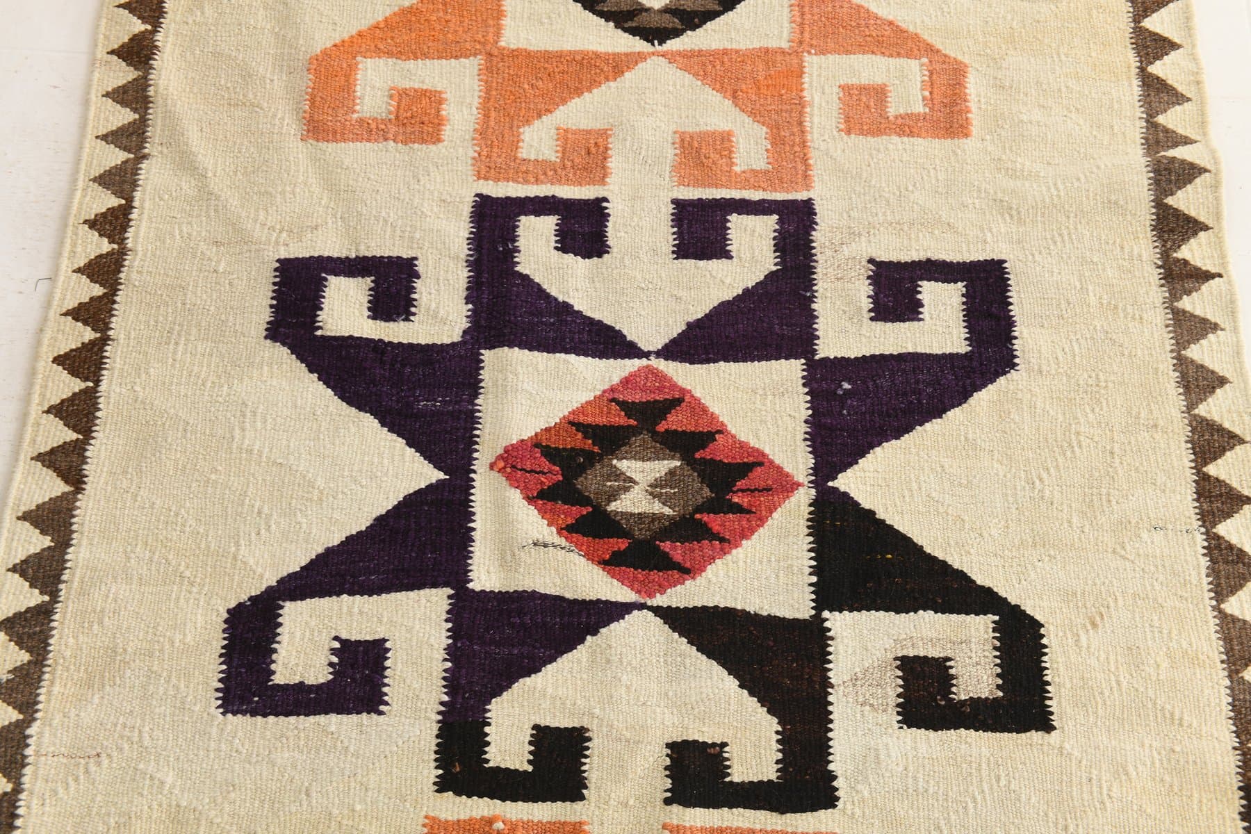 Chodnik 330x117 cm, beżowy, czarny, wełna, lata 70. - 216106