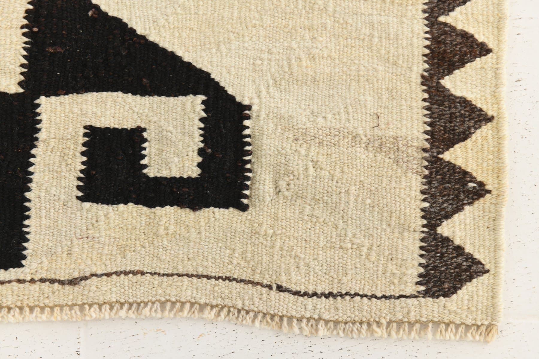 Chodnik 330x117 cm, beżowy, czarny, wełna, lata 70. - 216110