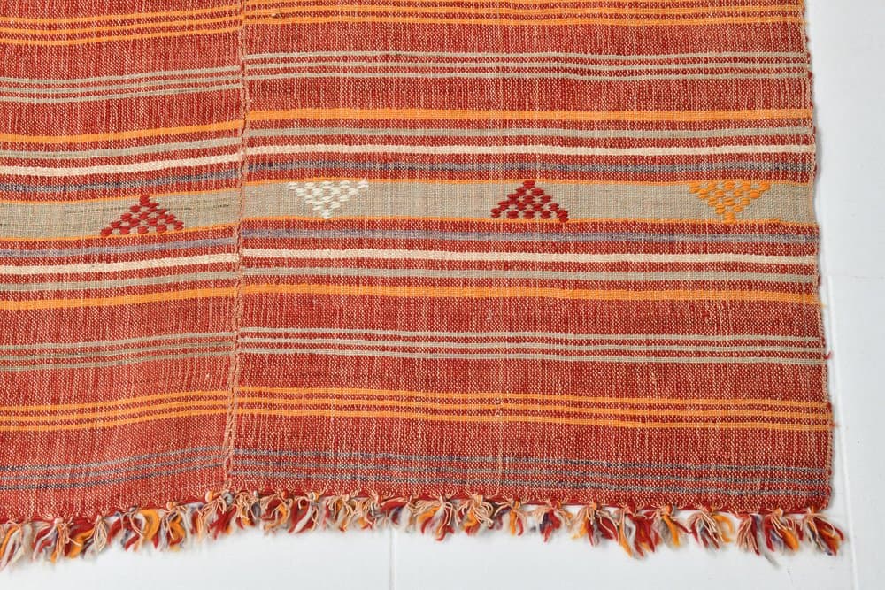 Kilim 204x161 cm, pomarańczowy, beżowy, wełna, lata 70. - 216096