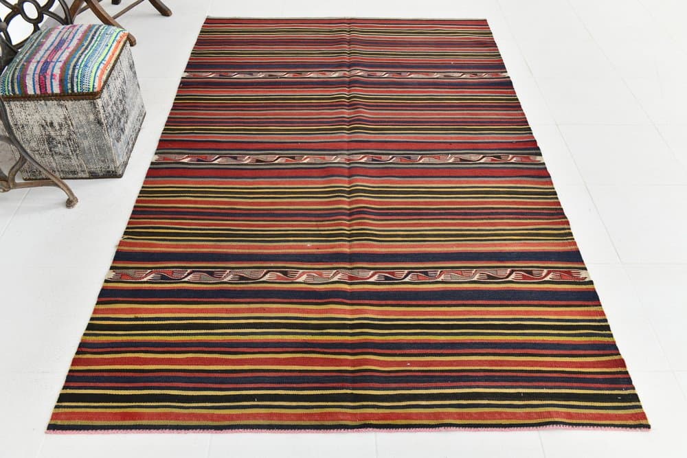 Kilim 149x244 cm, czerwony, czarny, wełna, lata 70. - 216077