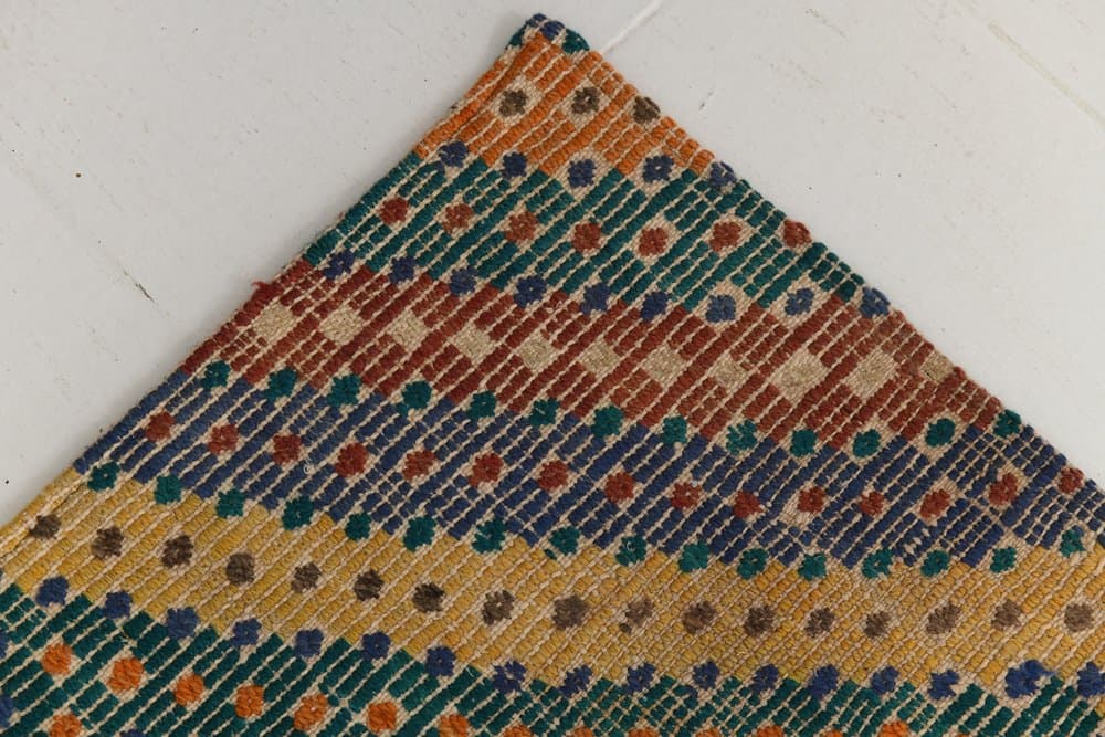 Chodnik 86x211 cm, niebieski, koralowy, wełna, lata 70. - 216052