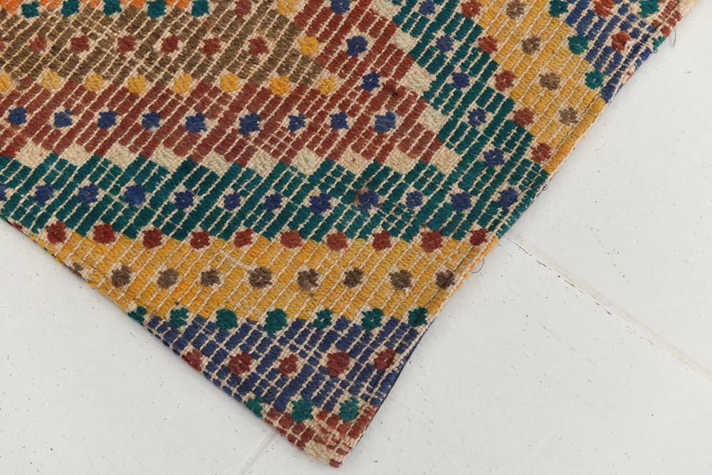 Chodnik 86x211 cm, niebieski, koralowy, wełna, lata 70. - 216051