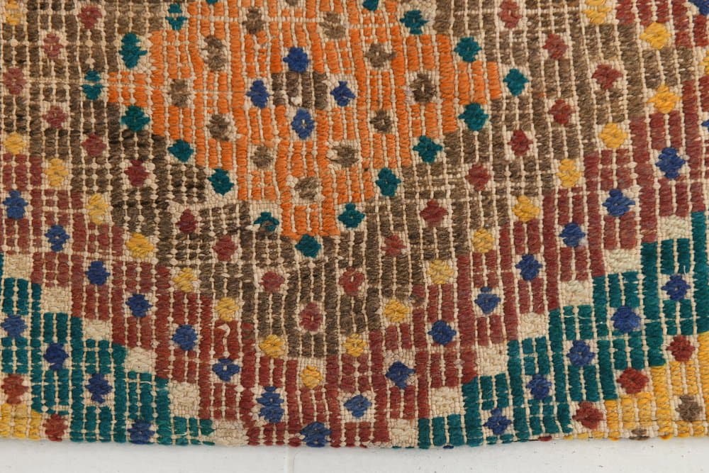 Chodnik 86x211 cm, niebieski, koralowy, wełna, lata 70. - 216058