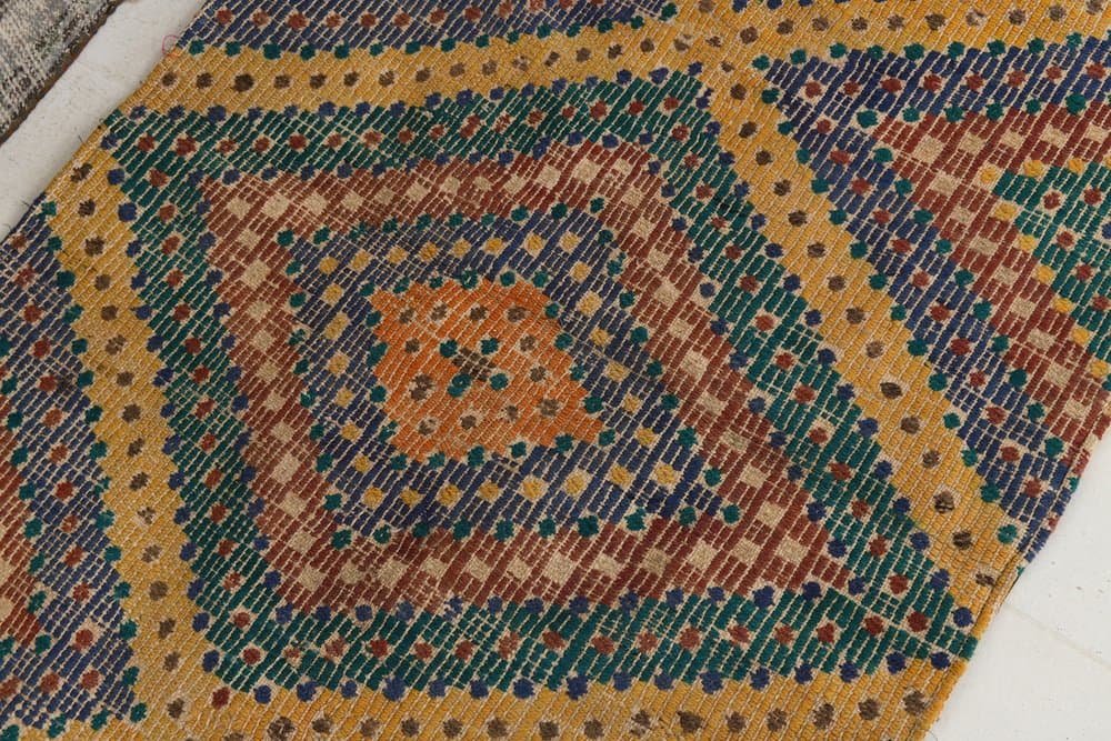 Chodnik 86x211 cm, niebieski, koralowy, wełna, lata 70. - 216055