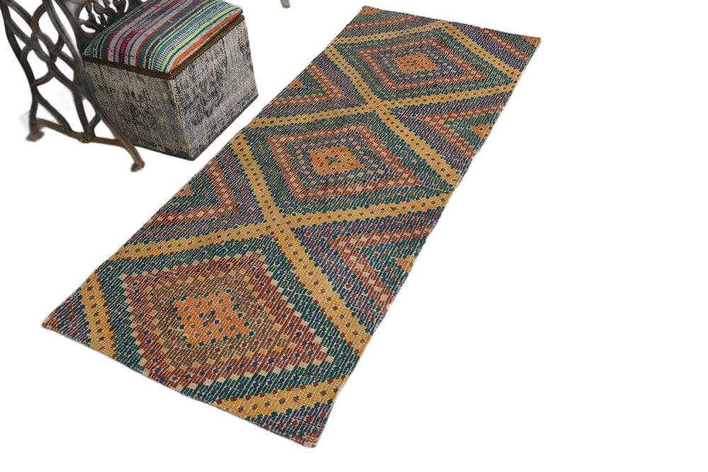 Chodnik 86x211 cm, niebieski, koralowy, wełna, lata 70. - 216049