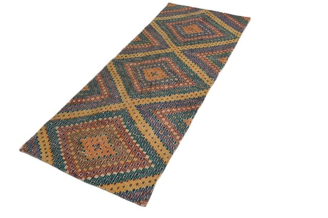 Chodnik 86x211 cm, niebieski, koralowy, wełna, lata 70. - WYMIARY