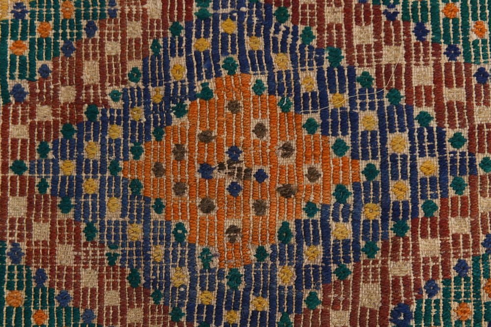 Chodnik 86x211 cm, niebieski, koralowy, wełna, lata 70. - 216059