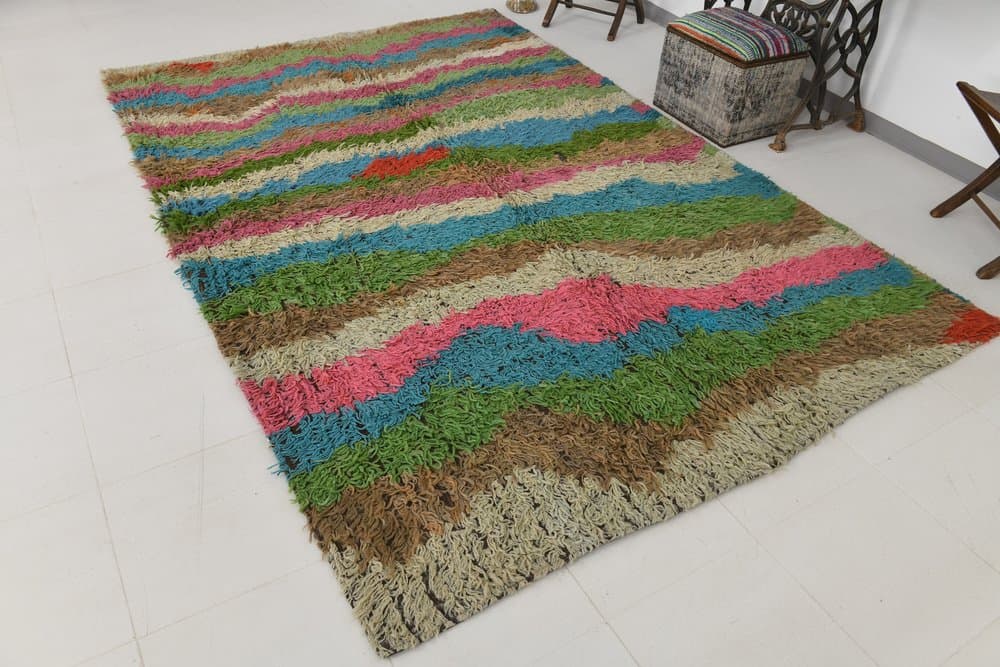 Dywan 205x307 cm, beżowy, niebieski, wełna, lata 70. - 216048