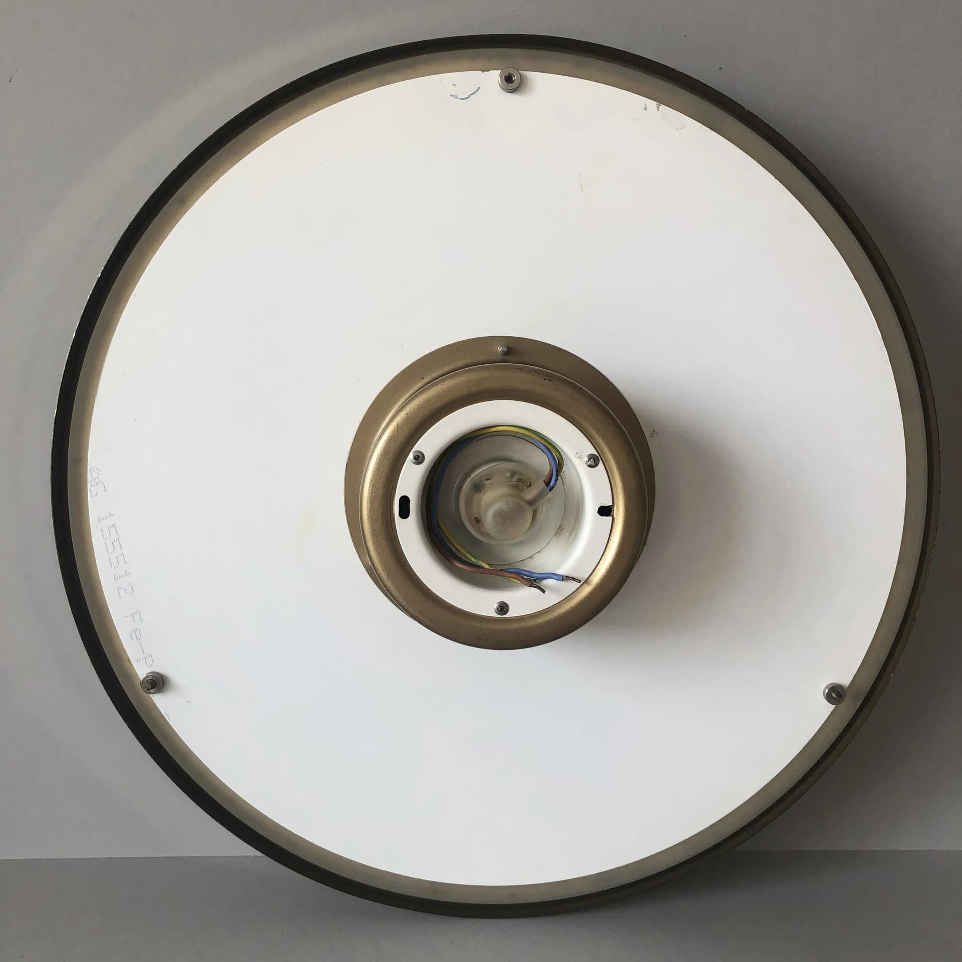 Plafon, szkło biały, mosiądz, Niemcy, lata 80. - 16024