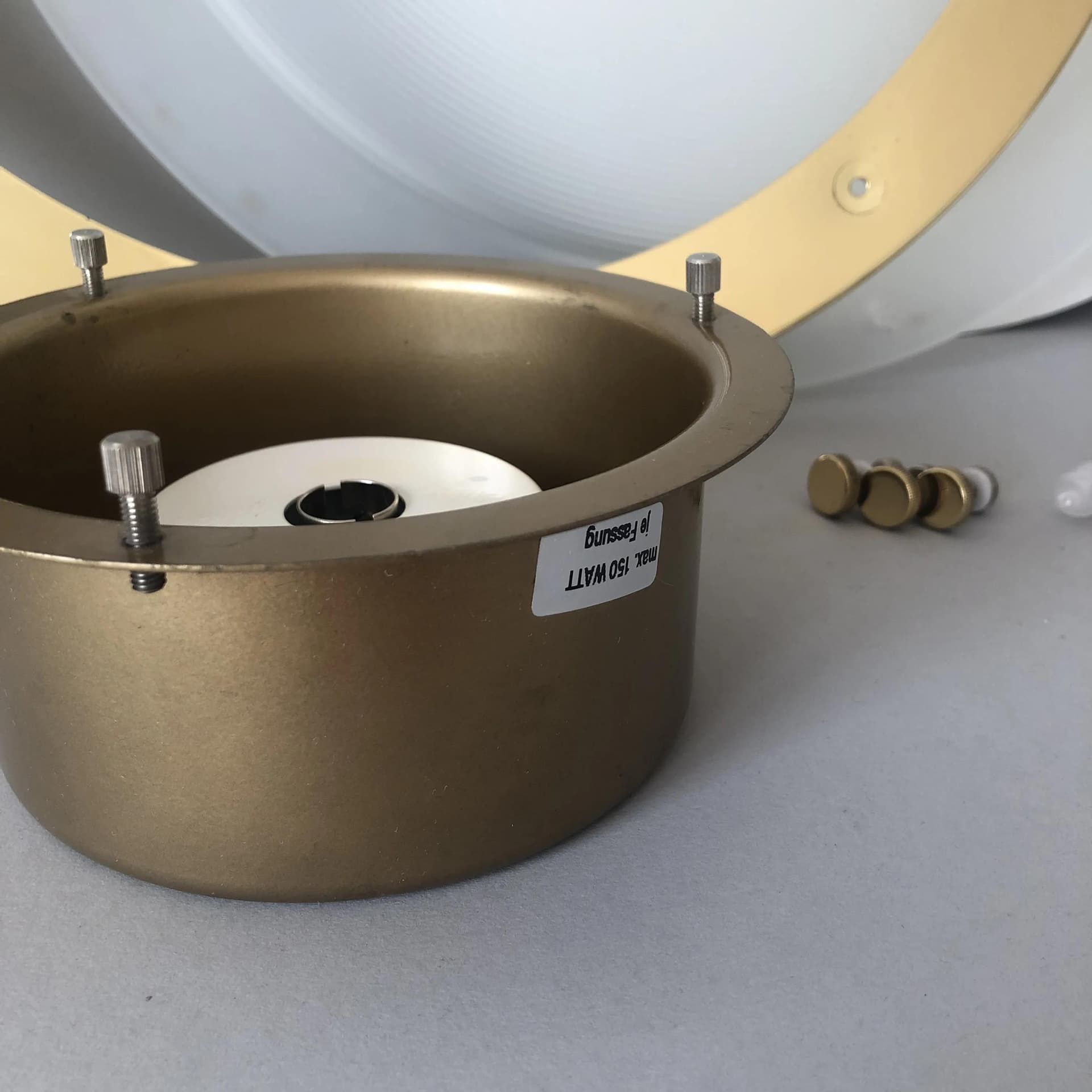 Plafon, szkło biały, mosiądz, Niemcy, lata 80. - 16020