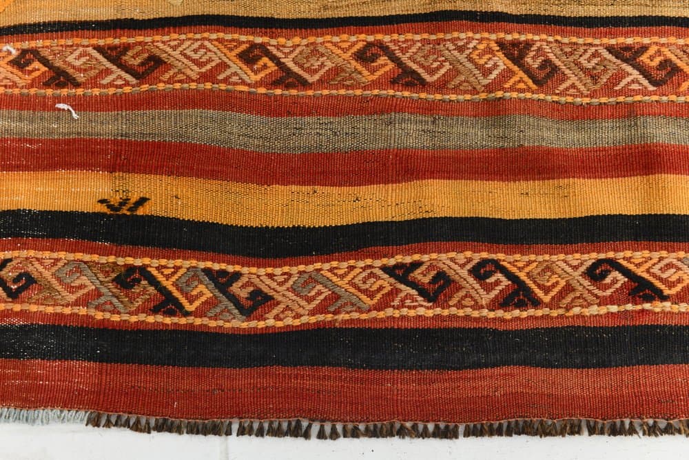 Kilim 108x425 cm, carmine, olive, wool, 1970s - 216036