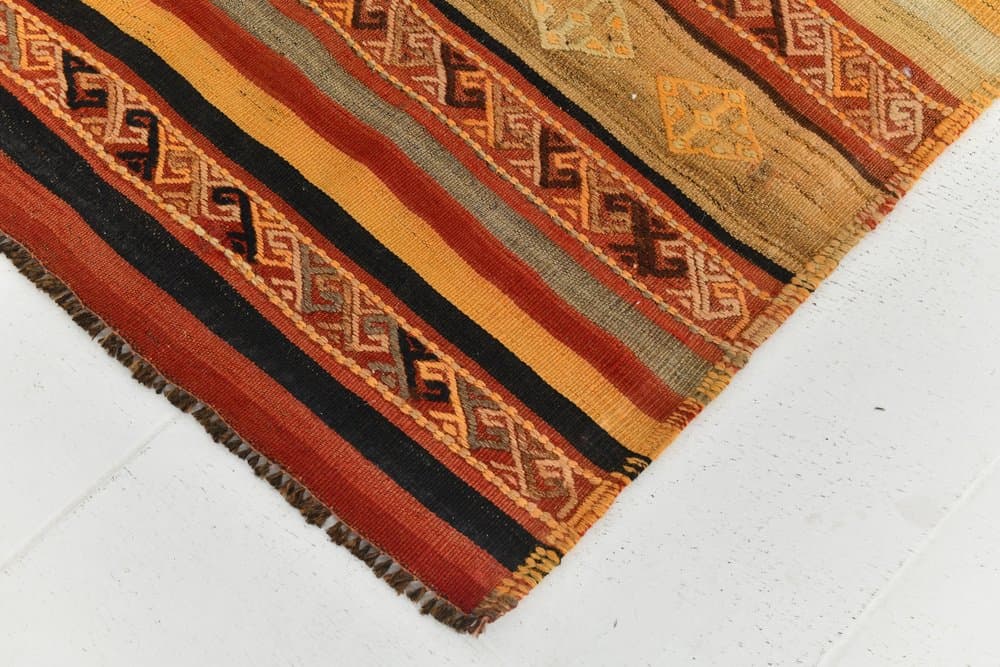 Kilim 108x425 cm, carmine, olive, wool, 1970s - 216038