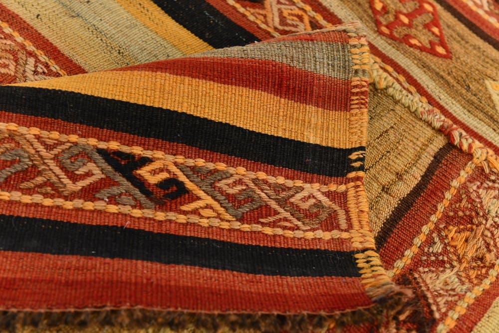 Kilim 108x425 cm, carmine, olive, wool, 1970s - 216029