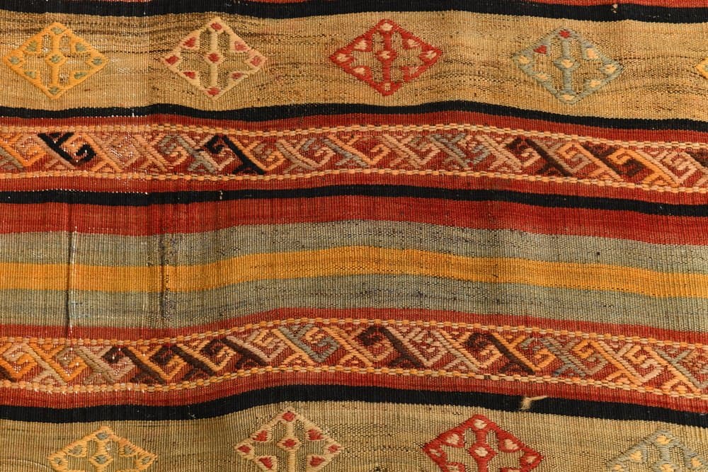 Kilim 108x425 cm, carmine, olive, wool, 1970s - 216033