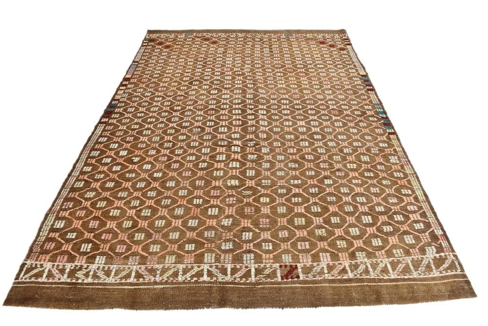 Kilim 297x209 cm, brązowy, wełna, lata 70.