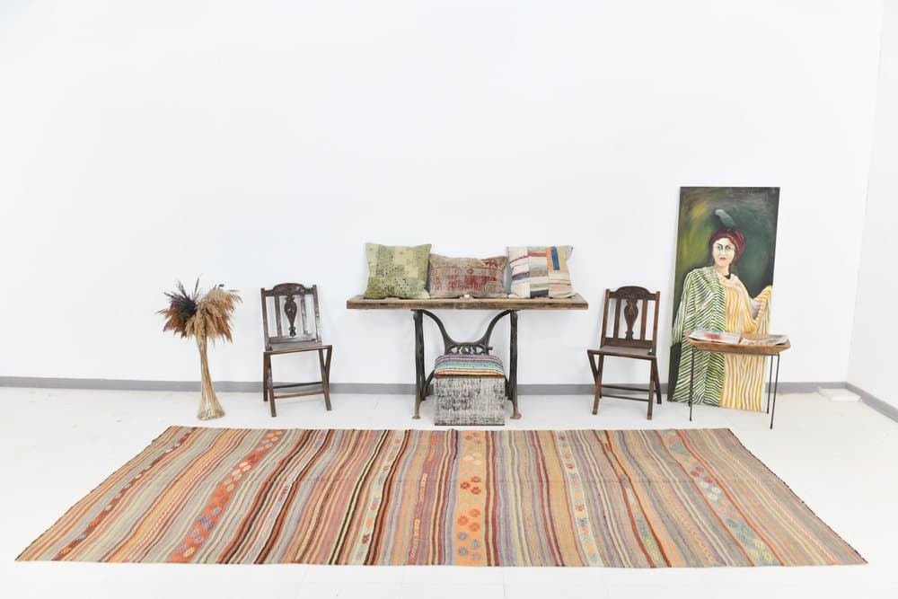 Kilim 152x364 cm, brązowy, beżowy, wełna, lata 70. - 215992