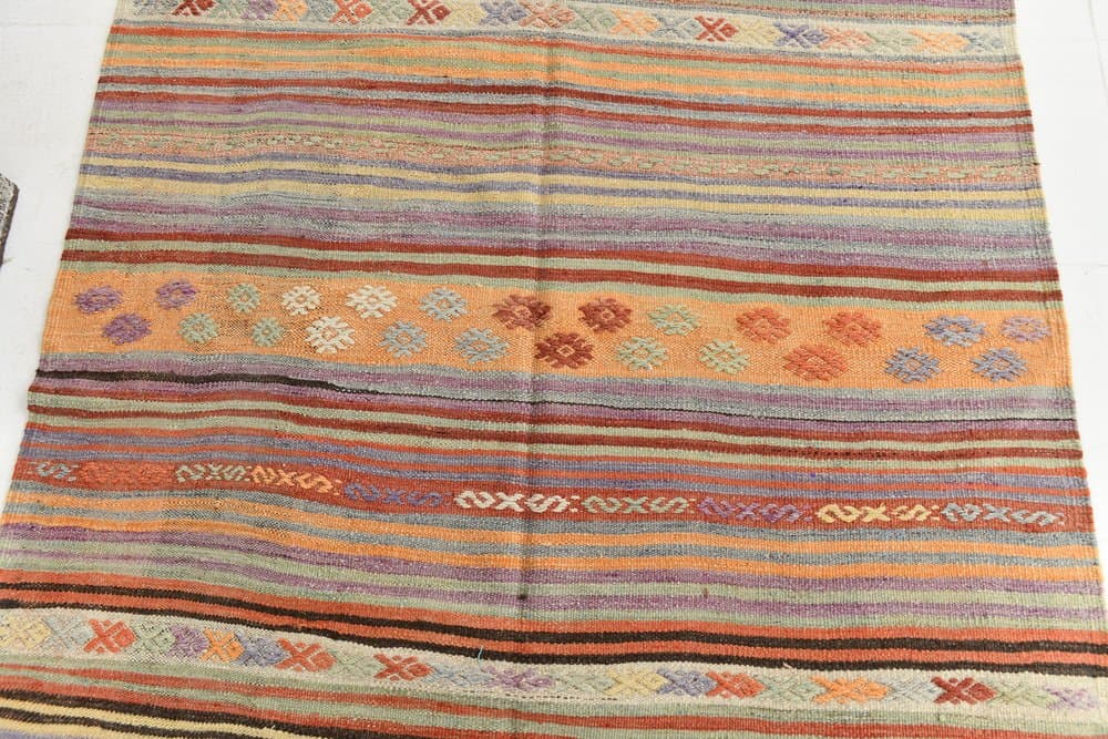 Kilim 152x364 cm, brązowy, beżowy, wełna, lata 70. - 215994