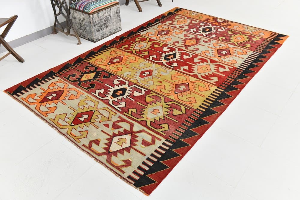 Rug 165x272 cm, Red, Black, Cotton, 1970s - 216798