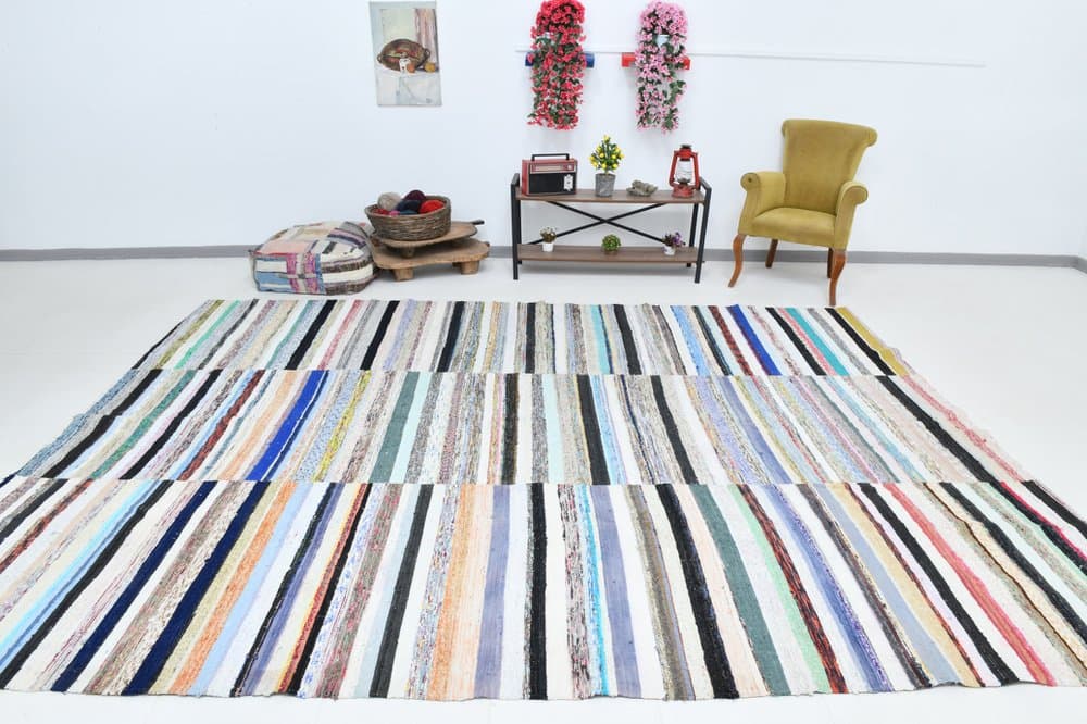 Dywan 377x280 cm, niebieski, czerwony, wełna, lata 70. - 219617