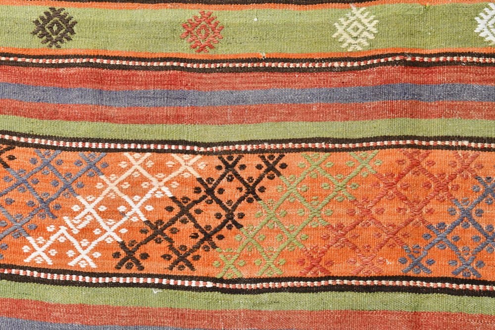 Kilim 177x242 cm, pomarańczowy, zielony, wełna, lata 70. - 219610