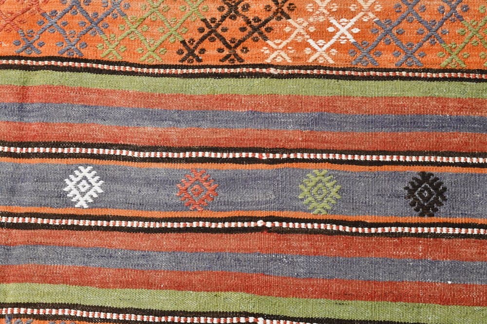 Kilim 177x242 cm, pomarańczowy, zielony, wełna, lata 70. - 219600