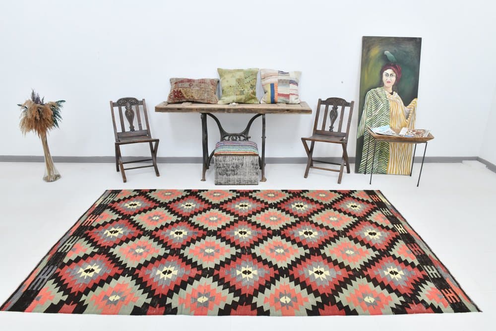 Rug 185x171 cm, Brown, Black, Wool, 1970s - 219591