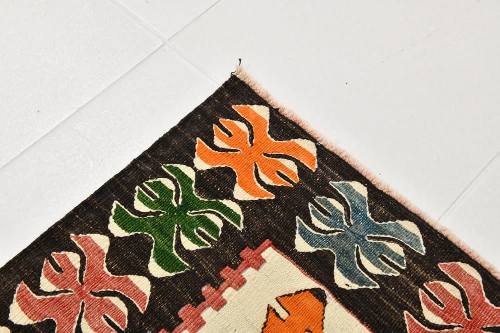 Kilim 113x156 cm, zielony, beżowy, wełna, lata 70. - 219575