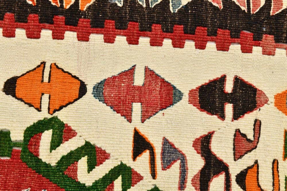 Kilim 113x156 cm, zielony, beżowy, wełna, lata 70. - 219574