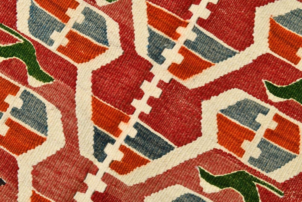 Kilim 113x156 cm, zielony, beżowy, wełna, lata 70. - 219580