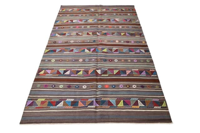Kilim 148x235 cm, Grey, Red, Wool, 1970s - DIMENSION