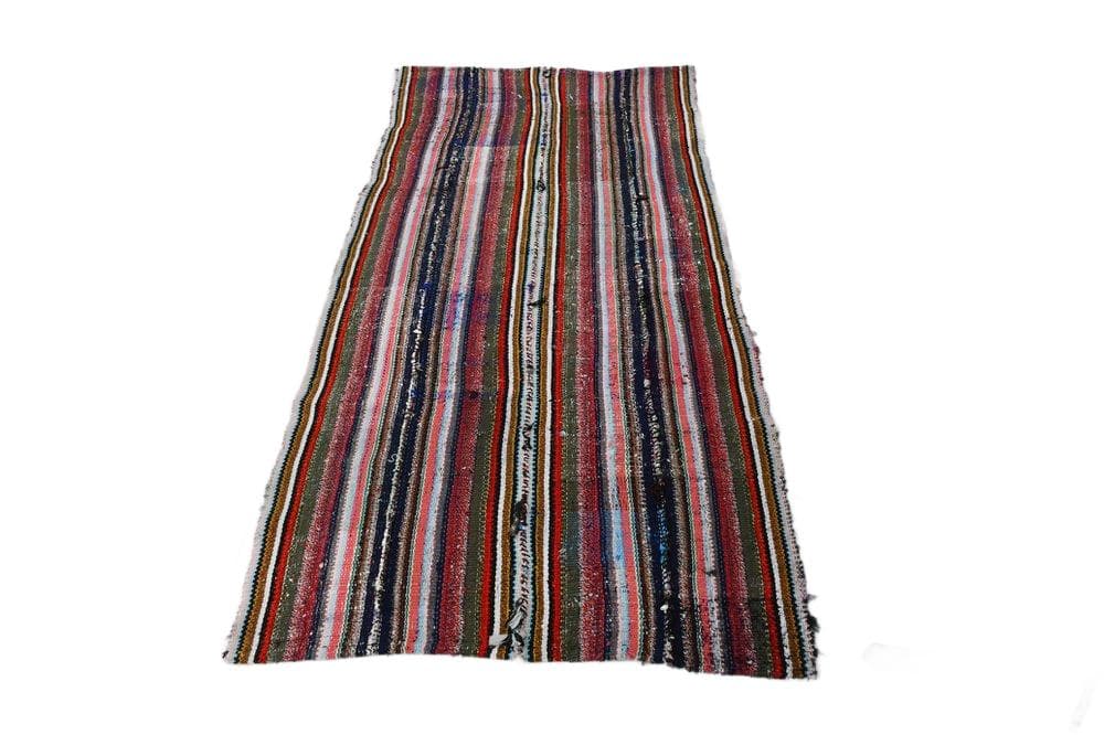 Kilim 217x110 cm, niebieski, zielony, wełna, lata 70.