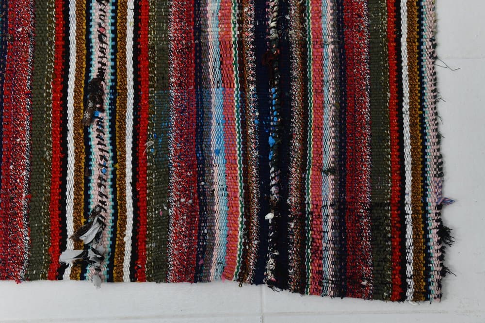 Kilim 217x110 cm, niebieski, zielony, wełna, lata 70. - 219543