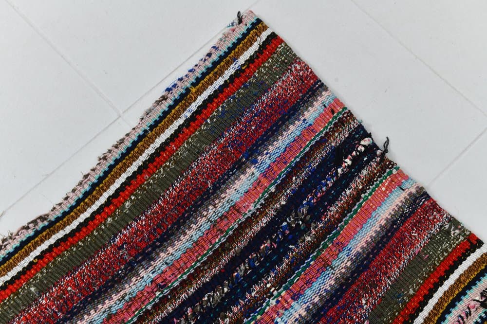 Kilim 217x110 cm, niebieski, zielony, wełna, lata 70. - 219535